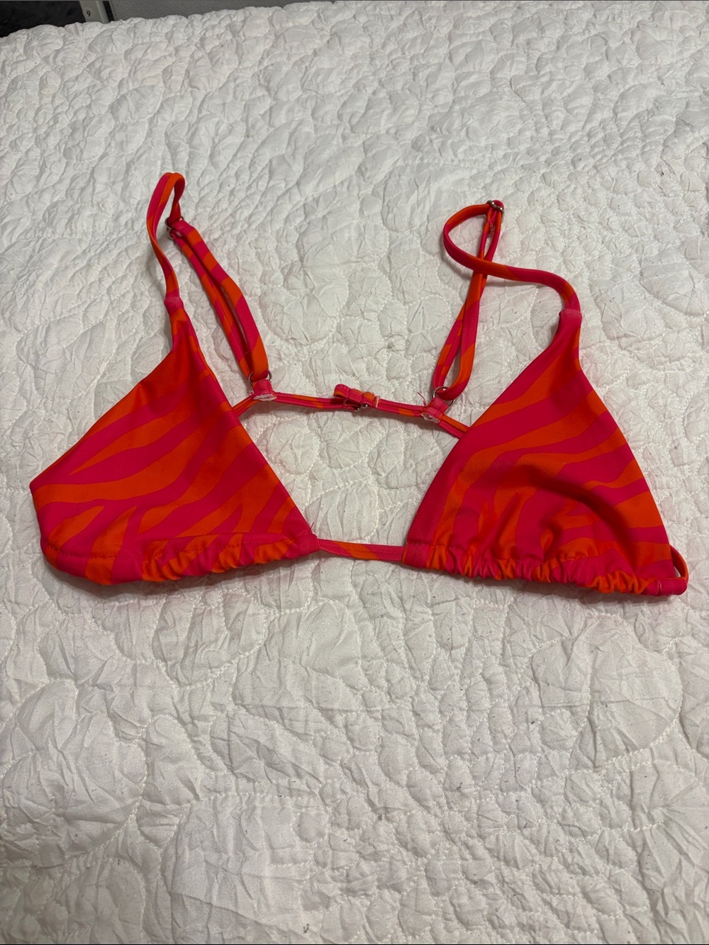 SHEIN Red and Pink Zebra Triangle Bikini Top